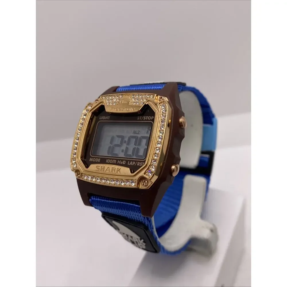 Freestyle Shark Rosegold Rhinestone Shark Clip Band Surfing Watch New Battery